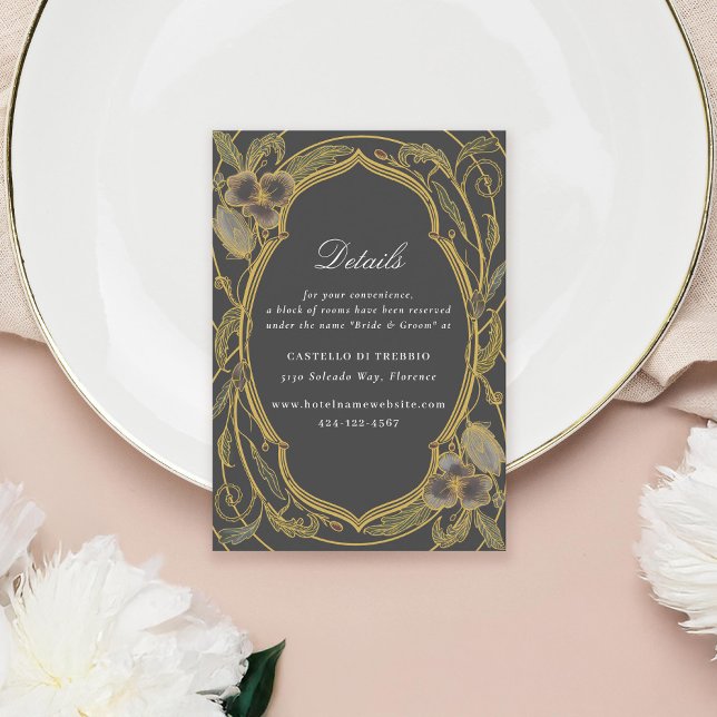 Antique Floral Art Nouveau Wedding Gray Gold Enclosure Card (Creator Uploaded)