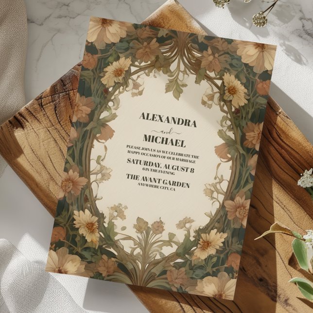 Antique Floral Art Nouveau Wedding Invitation (Creator Uploaded)