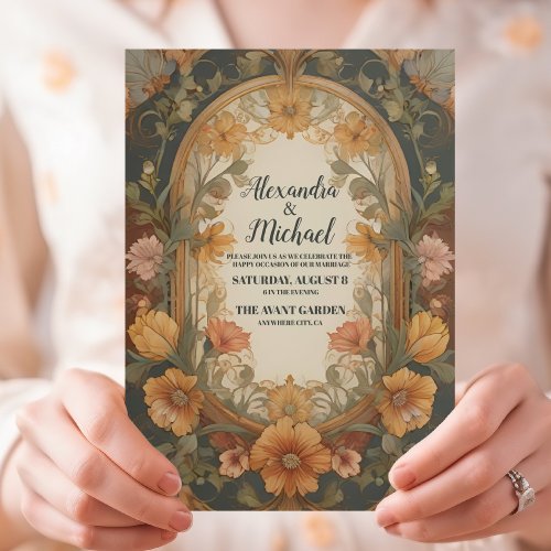 Antique Floral Art Nouveau Wedding Invitation