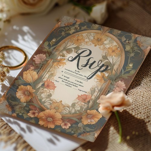 Antique Floral Art Nouveau Wedding RSVP Card