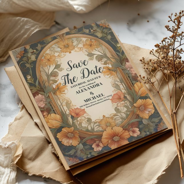 Antique Floral Art Nouveau Wedding Save The Date (Creator Uploaded)