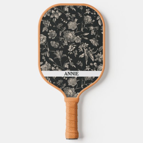 Antique Floral Black Toile Pickleball Paddle