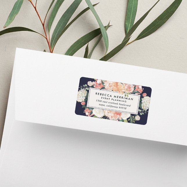 Antique Floral Blush & Navy Return Address Label (Creator Uploaded)