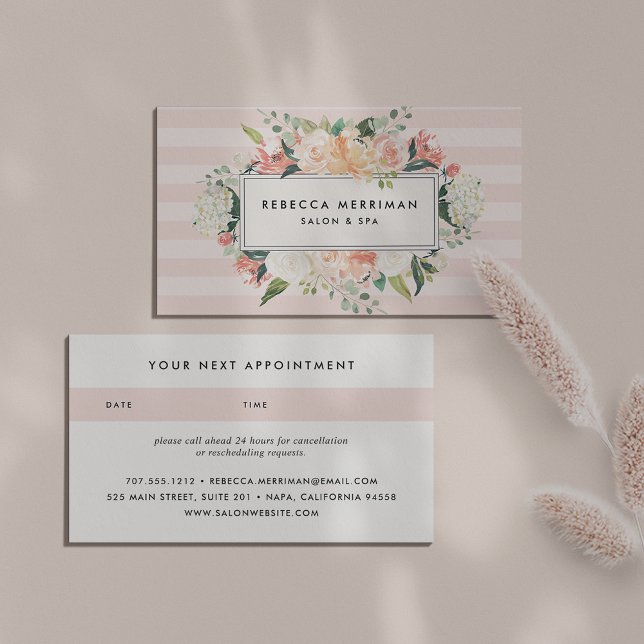 Antique Floral Blush Pink Stripe | Appointment Card (Creator Uploaded)
