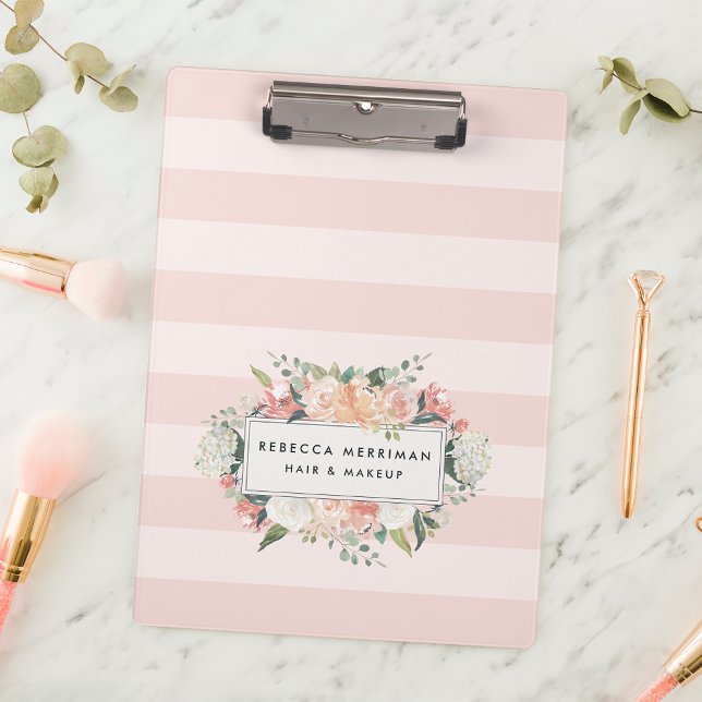 Antique Floral Blush Pink Stripe Clipboard (Creator Uploaded)