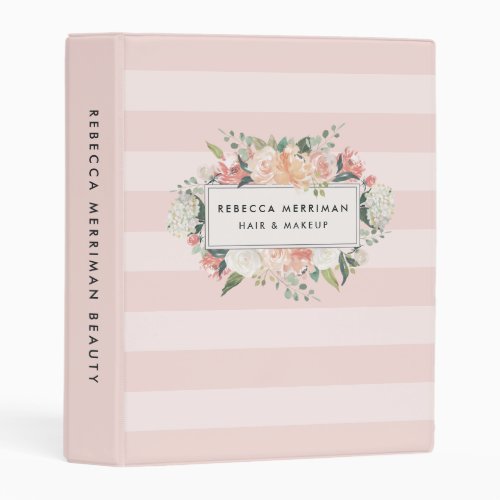 Antique Floral Blush Pink Stripe Mini Binder