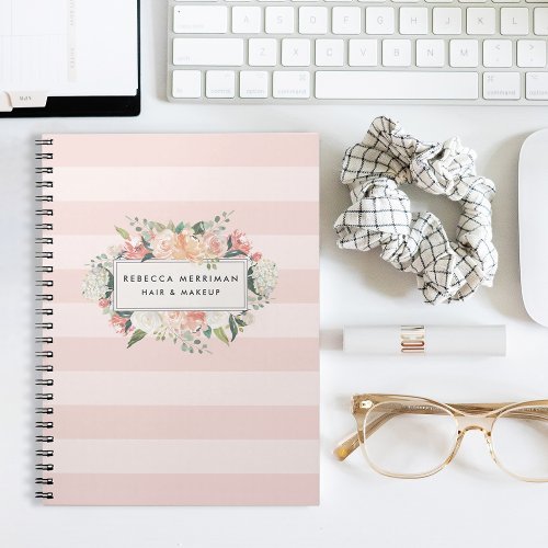 Antique Floral Blush Pink Stripe Notebook