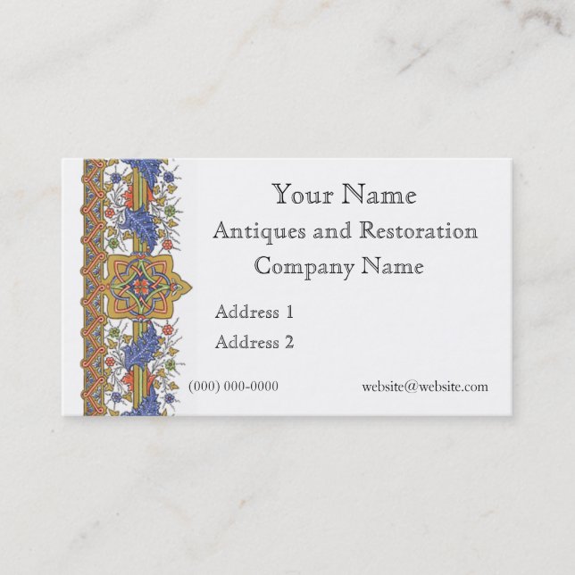 Antique Floral Border Business Card Template (Front)