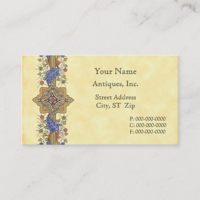 Antique Floral Border Business Card Template (Front)