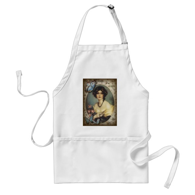 Antique Floral butterfly parisian girl victorian Adult Apron (Front)