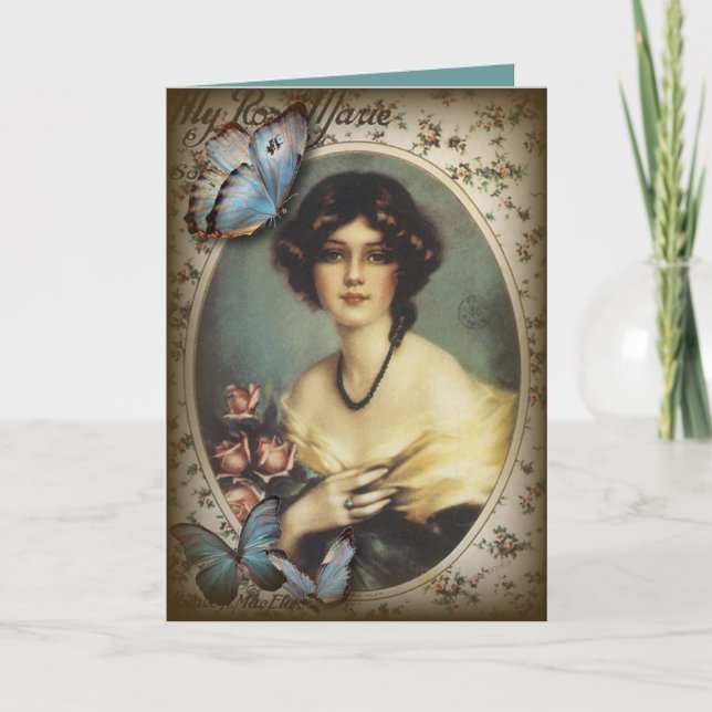 Antique Floral butterfly parisian girl victorian Card (Front)
