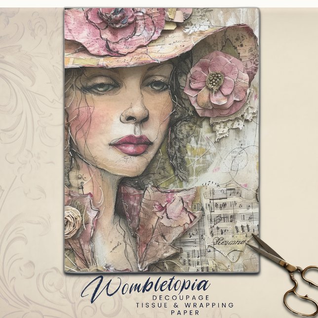 Antique Floral Collage Female Portrait Decoupage  Tissue Paper (Creator Uploaded)