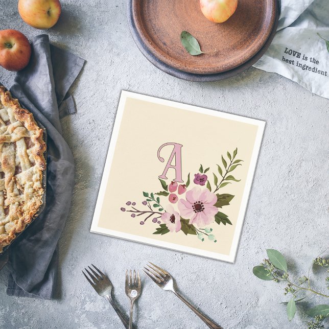 Antique Floral Custom Monogram Initial Napkins (Creator Uploaded)