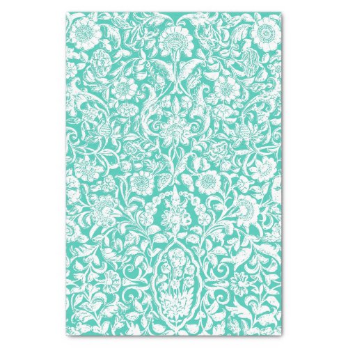 Antique Floral Decoupage white Turquoise Tissue Paper