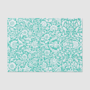 Antique Floral Decoupage white Turquoise Tissue Paper