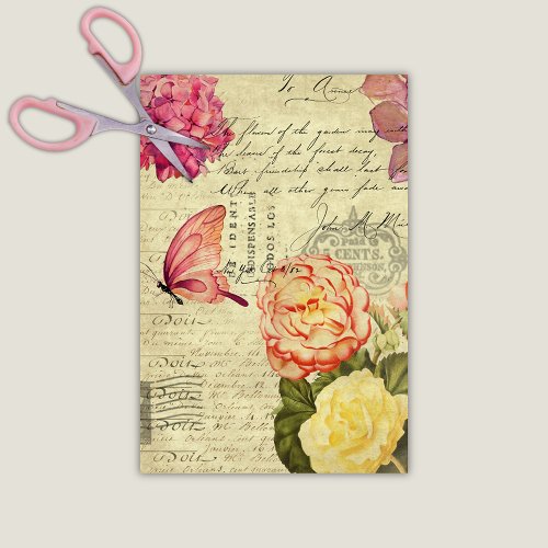 Antique Floral Ephemera Decoupage Tissue Paper