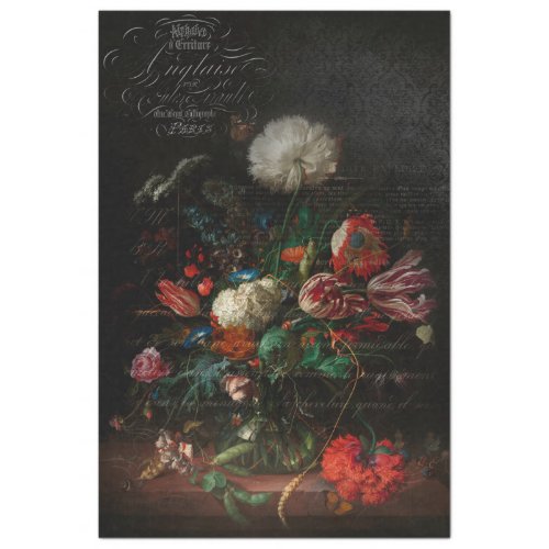 Antique Floral & French Script Decoupage Tissue Paper