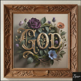 Antique Floral Gold GOD Word Sign Ceramic Tile