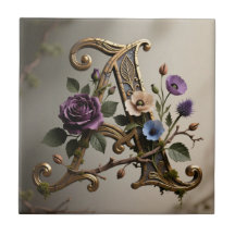 Antique Floral Gold Letter A Monogram