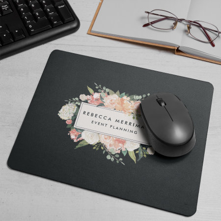 Antique Floral Logo | Blush & Charcoal Mouse Pad