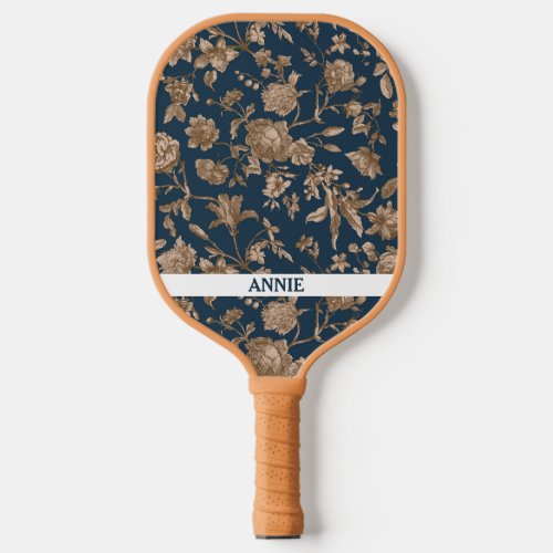 Antique Floral Navy Gold Toile Pickleball Paddle