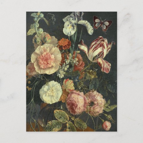 ANTIQUE FLORAL ON CANVAS WITH BUTTERFLY POSTCARD
