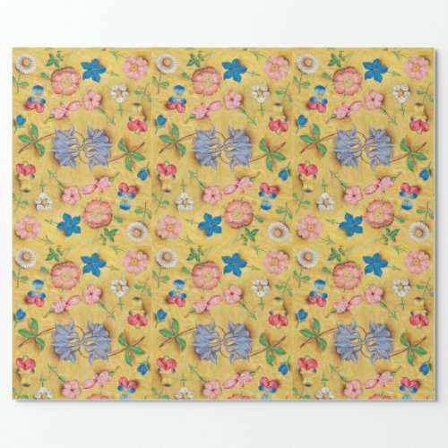 ANTIQUE FLORAL PARCHMENT  WILD ROSES AND PANSIES WRAPPING PAPER