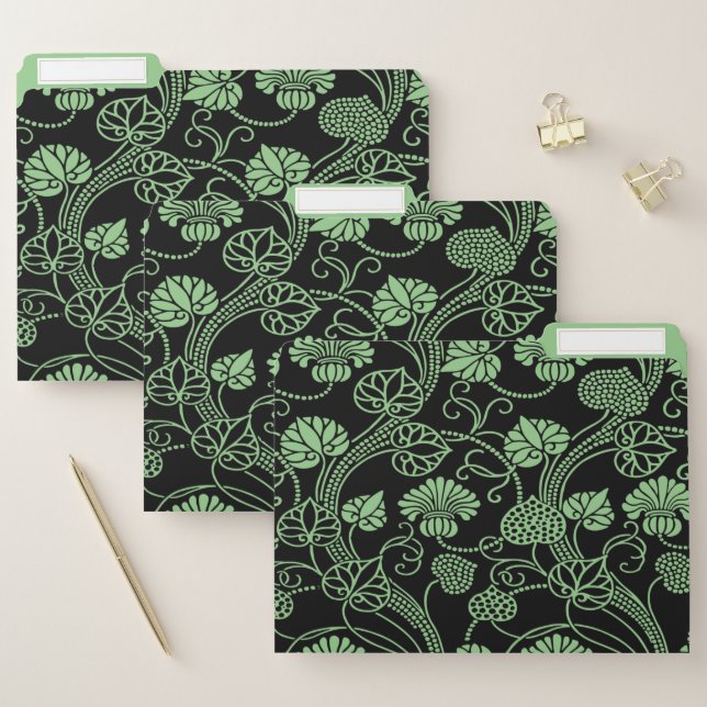 Antique Floral Pattern Black and Green File Folder (Set)