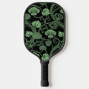 Antique Floral Pattern Black and Green Guitar Pick Pickleball Paddle