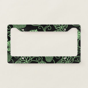 Antique Floral Pattern Black and Green License Plate Frame