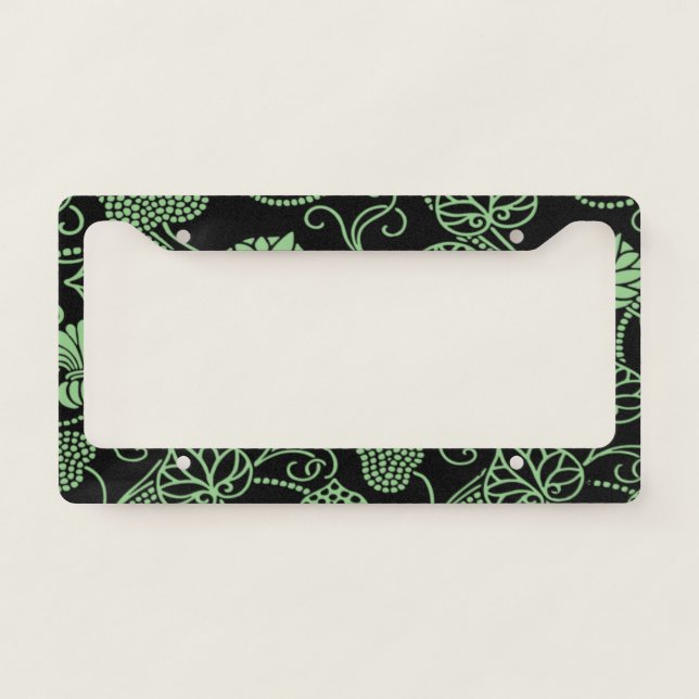 Antique Floral Pattern Black and Green License Plate Frame (Front)