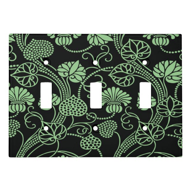 Antique Floral Pattern Black and Green Light Switch Cover (Front)
