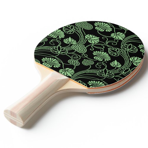 Antique Floral Pattern Black and Green Ping Pong Paddle