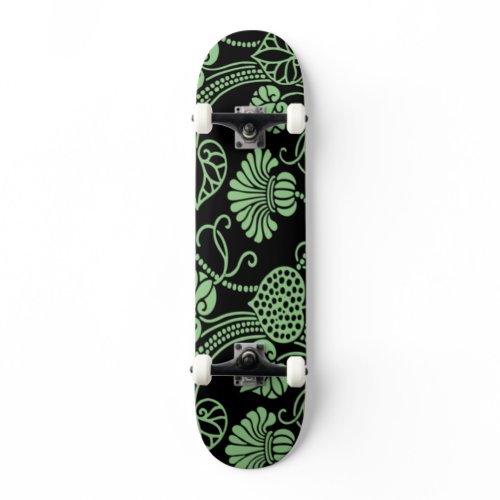 Antique Floral Pattern Black and Green Skateboard