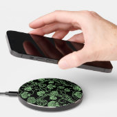Antique Floral Pattern Black and Green Wireless Charger (Hand)