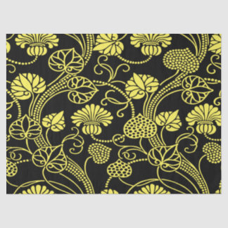 Antique Floral Pattern Black and Yellow Tissue Paper