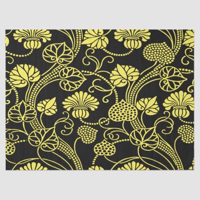 Antique Floral Pattern Black and Yellow Tissue Paper (Front)