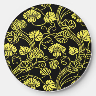 Antique Floral Pattern Black and Yellow Wireless Charger