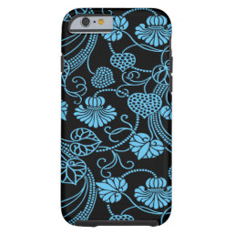 Antique Floral Pattern Black on Blue Tough iPhone 6 Case