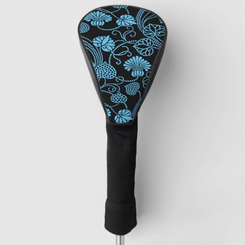 Antique Floral Pattern Black on Blue Golf Head Cover