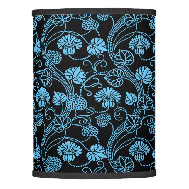 Antique Floral Pattern Black on Blue Lamp Shade (Front)