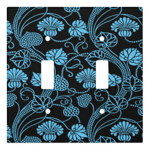 Antique Floral Pattern Black on Blue Light Switch Cover