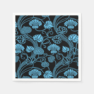 Antique Floral Pattern Black on Blue Napkins