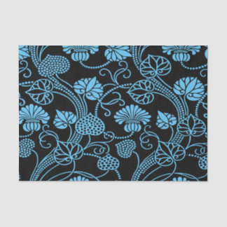 Antique Floral Pattern Black on Blue Tissue Paper
