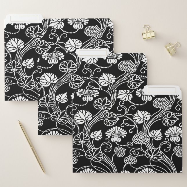 Antique Floral Pattern Black on White File Folder (Set)