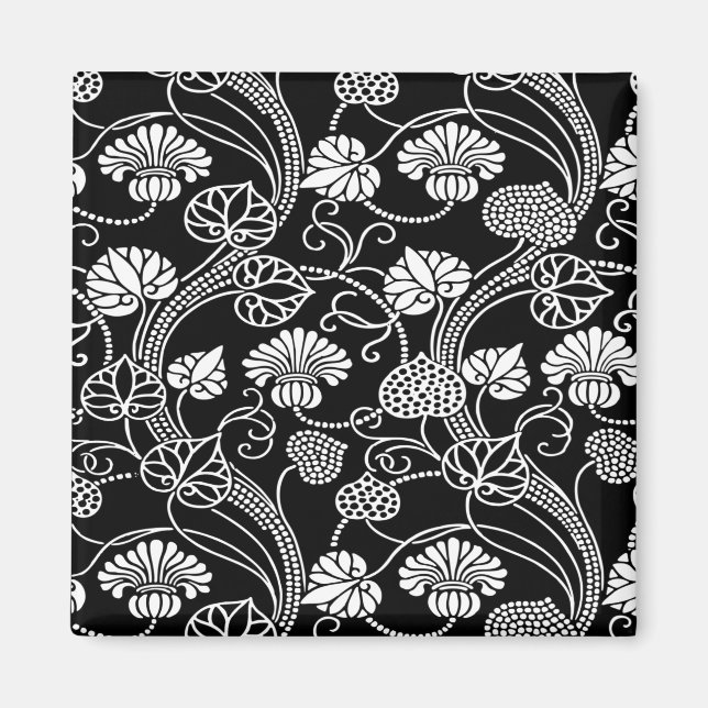 Antique Floral Pattern Black on White Magnet (Front)