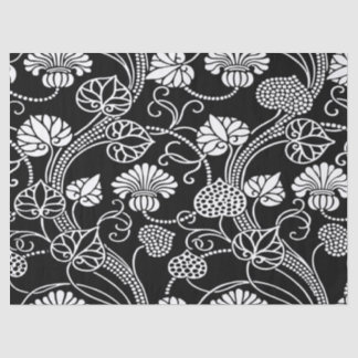 Antique Floral Pattern Black on White Tissue Paper