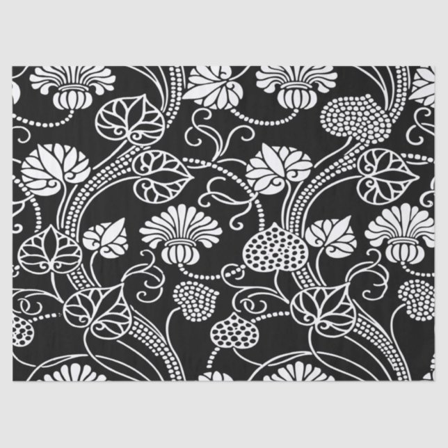 Antique Floral Pattern Black on White Tissue Paper (Front)