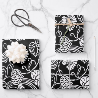 Antique Floral Pattern Black on White Wrapping Paper Sheets