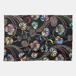 Antique Floral Pattern Multi Color on Black Kitchen Towel